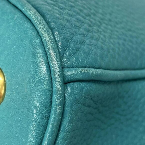 Auth PRADA Turquoise Leather Tote Bag - Picture 7 of 14